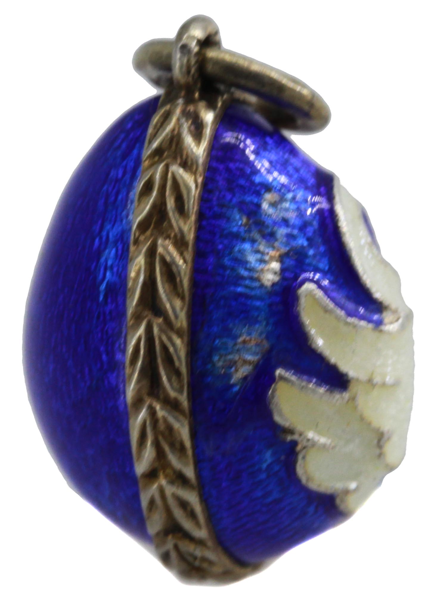 RUSSIAN SILVER AND ENAMEL SWAN EGG PENDANT PIC-2